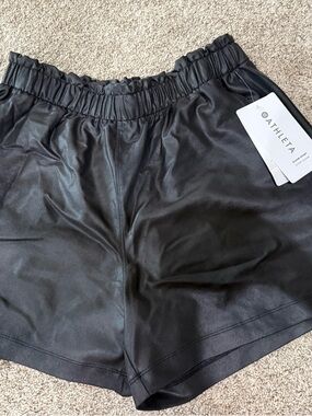 Athleta Black Faux Leather Athletic Shorts with Elastic Waistband